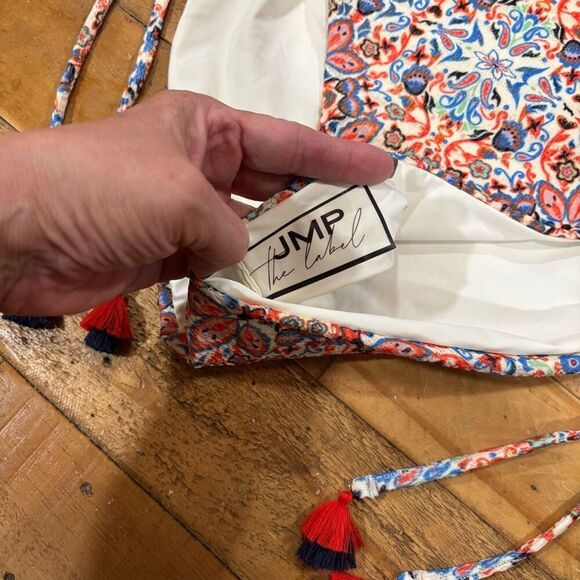 JMP the Label Negril Swimsuit Paisley Crinkle Side Ties Blue Orange 3XL NWT - Picture 9 of 9